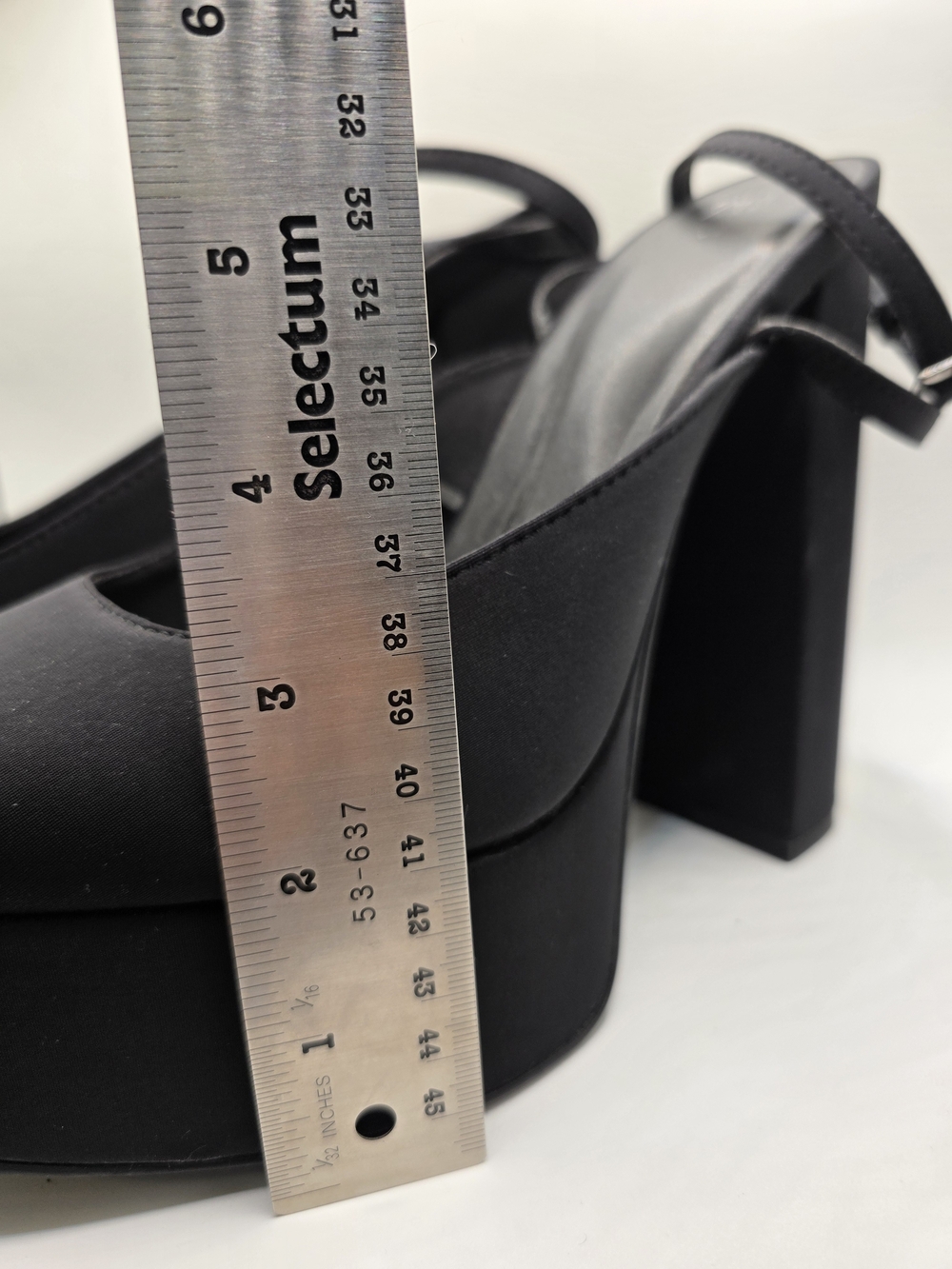 Zara Black Satin Platform Ankle Wrapping Slingback Heels Size 39 EU Chunky Retro - Picture 7 of 7
